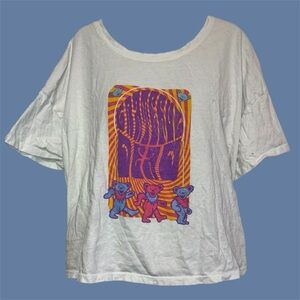 White Graphic Tee with Colorful Bear Design